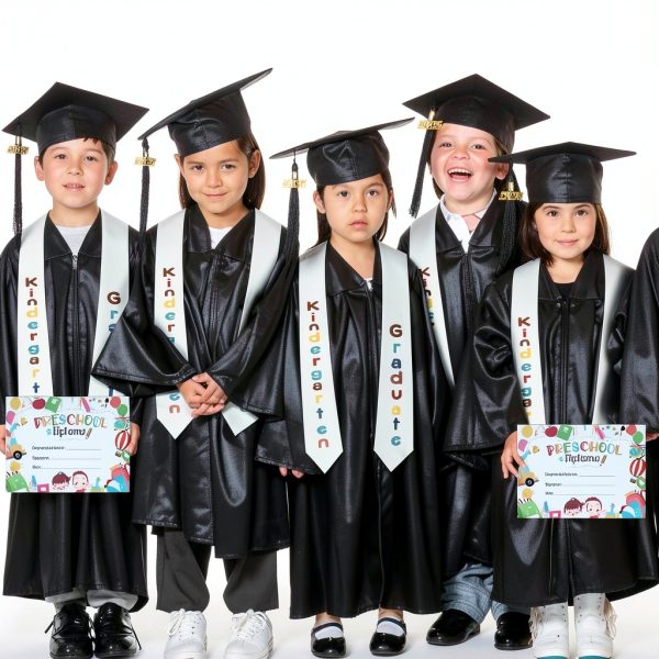 2025 Kindergarten Graduation Gown Set Boys Shiny Polyester-4