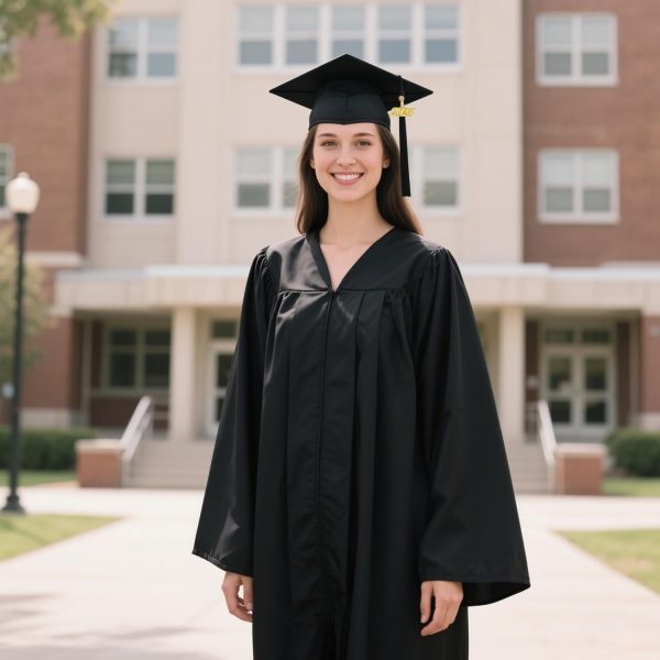 Graduation Gown Cap Set Black Matte Polyester High School-5