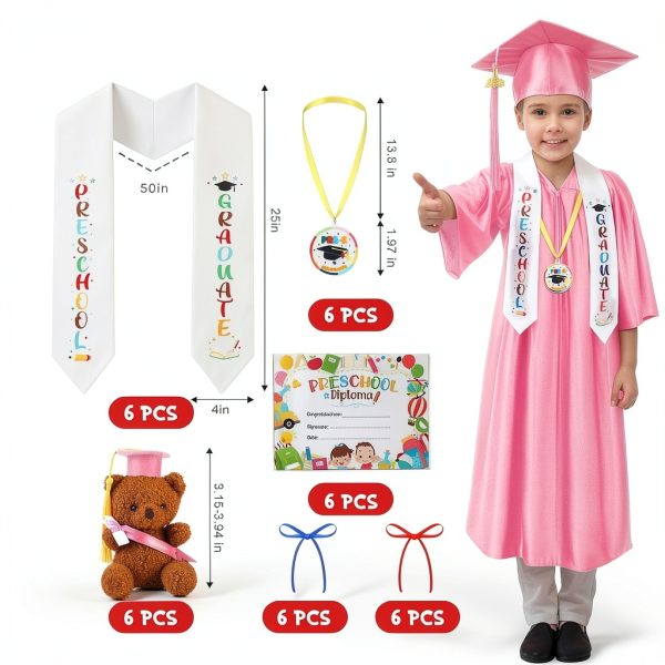 Cozypower Kids Graduation Set Pink Gown Cap Stole Diploma-2