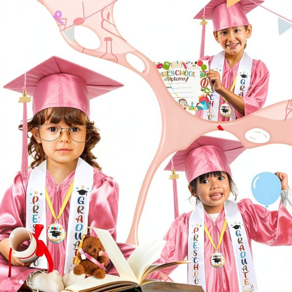 Cozypower Kids Graduation Set Pink Gown Cap Stole Diploma-4