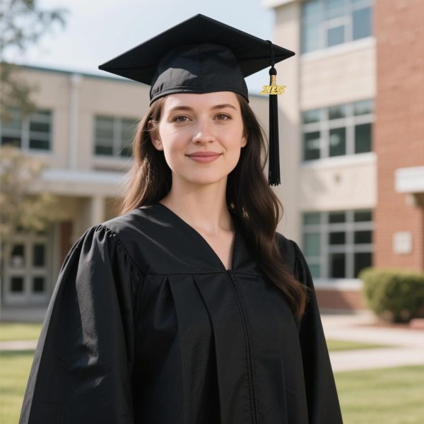Graduation Gown Cap Set Black Matte Polyester High School-4